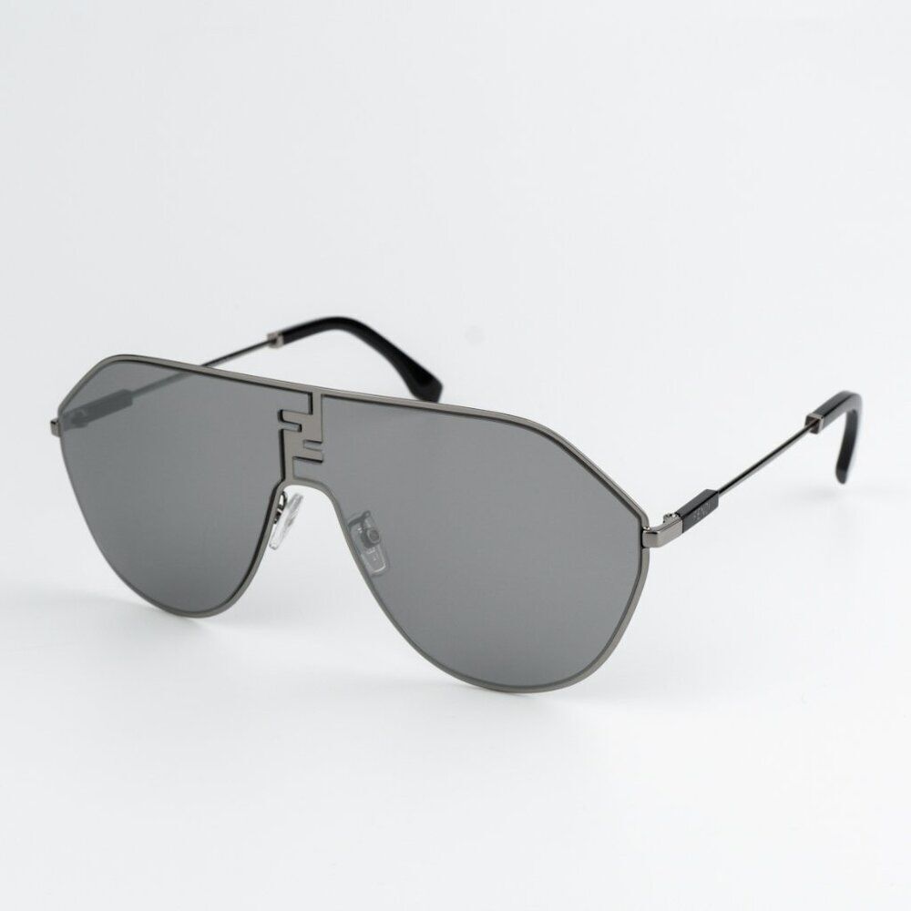 NEW Fendi FE40080U FF MATCH 12C Ruthenium Smoke Mirror Unisex Round Sunglasses